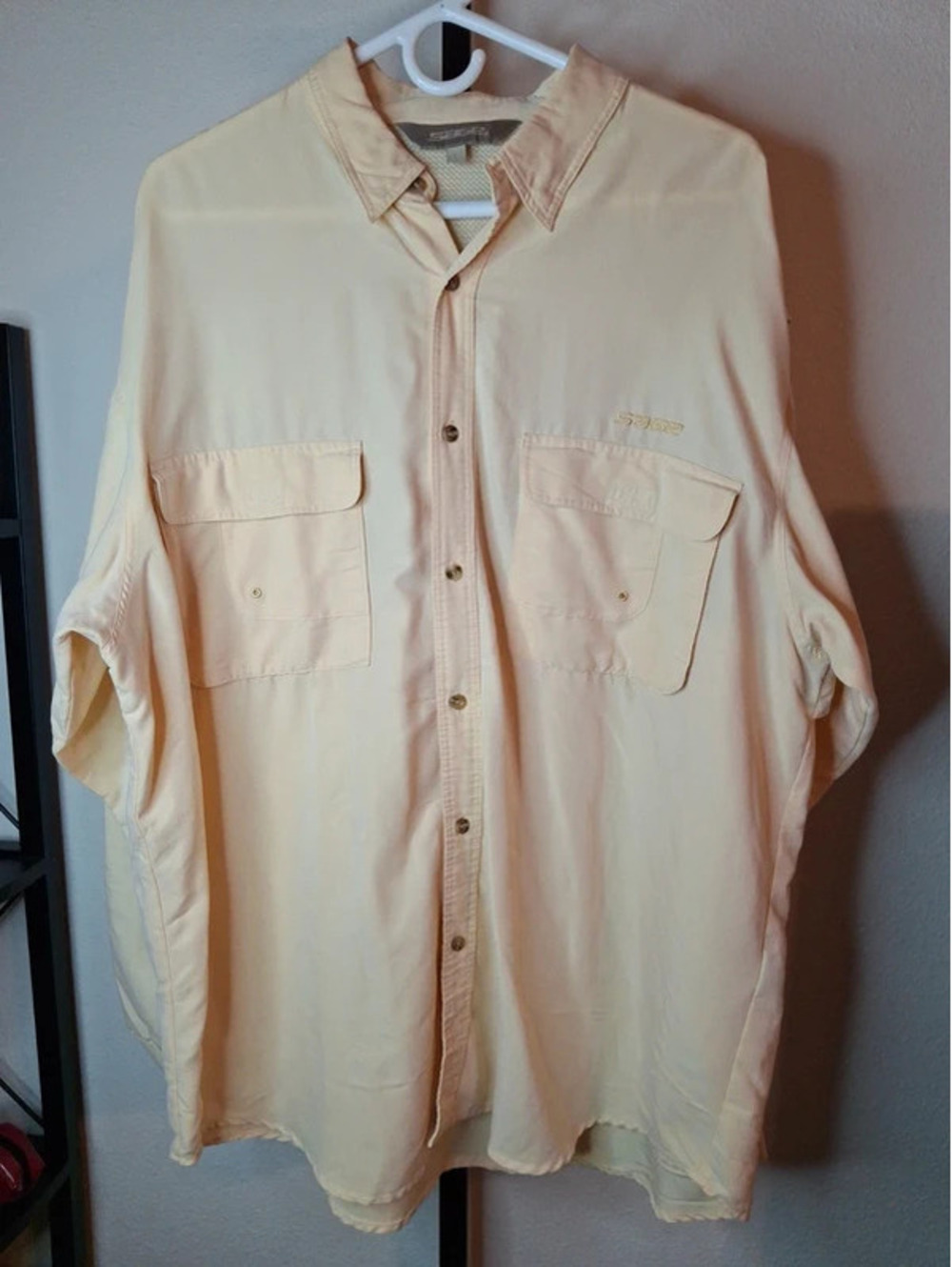 SAGE light yellow, long-sleeve performance fishing shirt size L